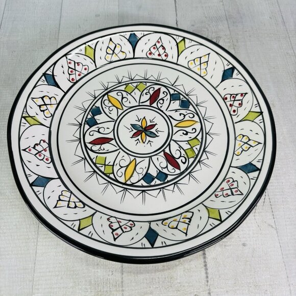 Tabletops Gallery GUADALAJARA Multicolor Diamonds Dots Dinner Plates Set OF 2 - Picture 4 of 16